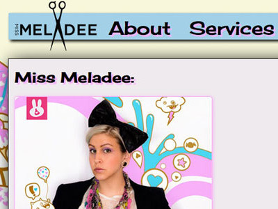 Miss Meladee Website actionscript bags blue bunny calendar crafts css css3 database flash hair hair stylist html jquery mysql php pink scissors shop website