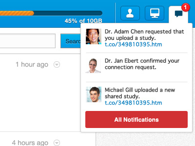 Notification Panel application badge blue doctor health healthcare medical red web app web application white