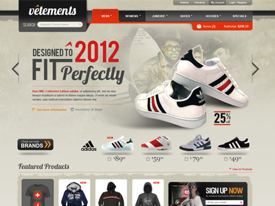 Vetements 2012 adidas banner business catalog clothes design distressed ecommerce grey magento orange products rotator shoes web web design web ui website