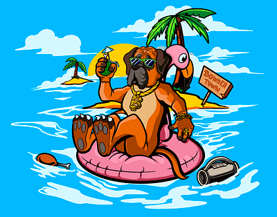 Bowser town beach characterdesign dog illustration summer vector