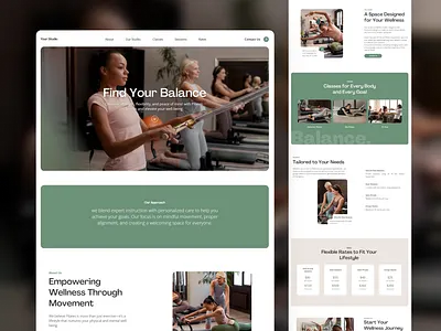 Pilates Website Template | Landing Page for Fitness Studios aesthetic landing page canva fitness instructor fitness studio health and wellness landing page minimal modern pilates studio pilates website web design website template