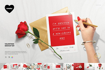 Valentines Mockup Set cards creatsy cushion customizable envelopes generator greeting love mock up mock ups mockup personalized printed smart object stationery template valentines wrapping paper