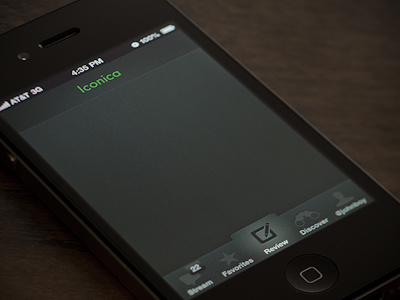 Iconica app charcoal dark ios iphone mobile tab bar wip