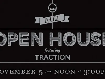 saa Open House Invitation black fall open house pms877 silver typography