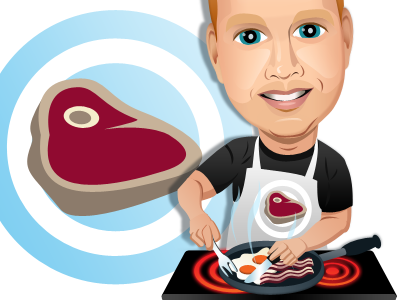 Low Carb bacon character dude illustration mascot steak