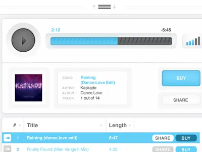 Audio Player audio blue clean facebook interface kaskade player soundcloud ui ux volume whitespace
