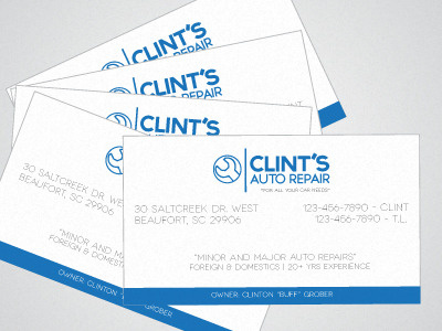 Clint's auto repair card mockup blue business card cardstock vintage