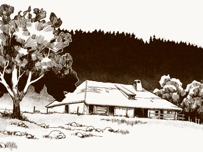 Alpine hut again drawing ink