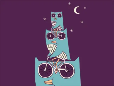 Owl Wow Aw art bicycle cycling fun humor illustration ilovedoodle lim heng swee love night owl poster print smile