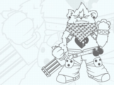 Scare Bear Preview badass bandana bear gages grenades illustration minigun scare vector weapon