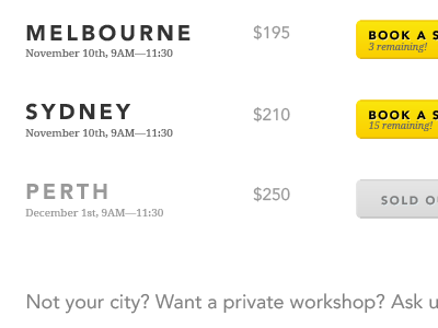 Workshop bookings australia melbourne perth price sales shop sydney workshop