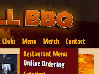 Hempen Hill BBQ Navigation 3d barbecue barbeque bbq distressed font font gotham header nav old work prater prater sans web restaurant