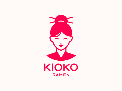 Kioko Ramen branding clean design face female girl illustration japan logo pretty ramen red vector woman