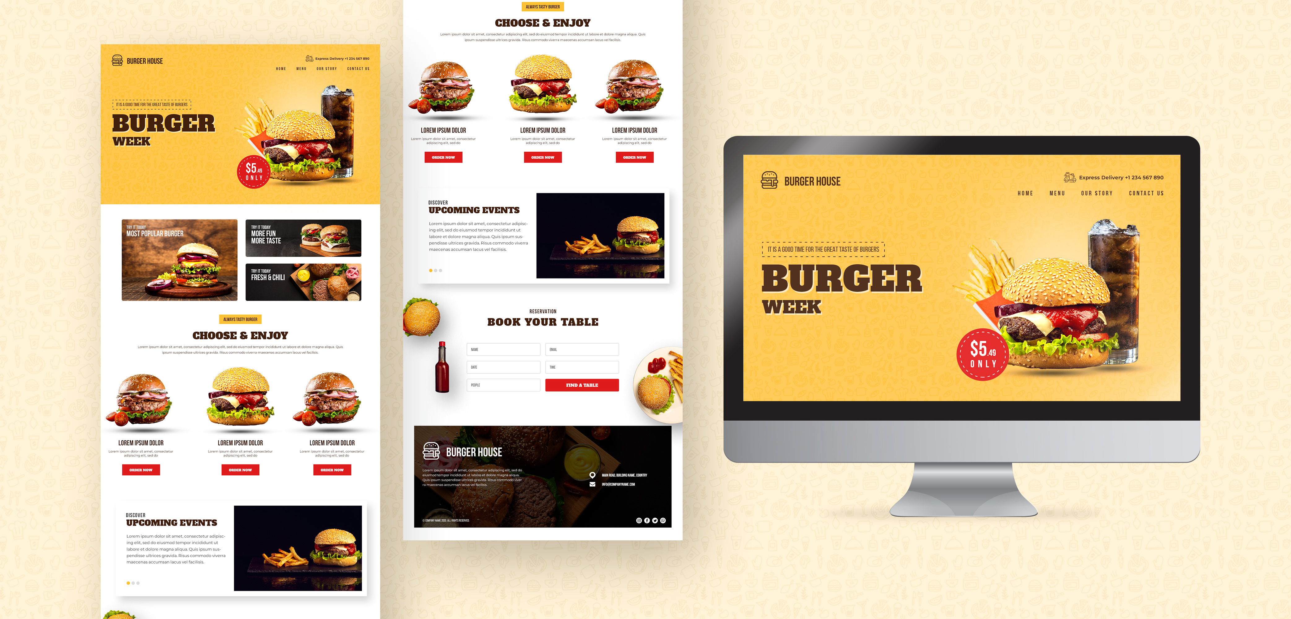 Burger Week - Delicious Website Template Design 🍔 branding creativeui designinspiration figma design foodfestival graphic design illustrator design landing page design logo mobile app design photoshop design restaurantwebsite template template design ui ui ux design web app design web design web layout design web template