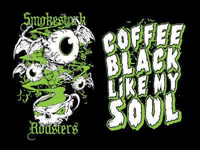 Smokestack Roasters Shirt Design character design coffee eye eyeball fantasy illustration shirt design spooky surreal