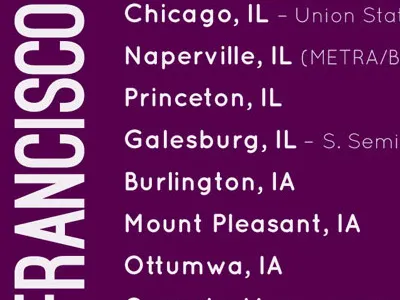Amtrak Redesign amtrak chicago colorful corporate map print purple redesign schedule type typography