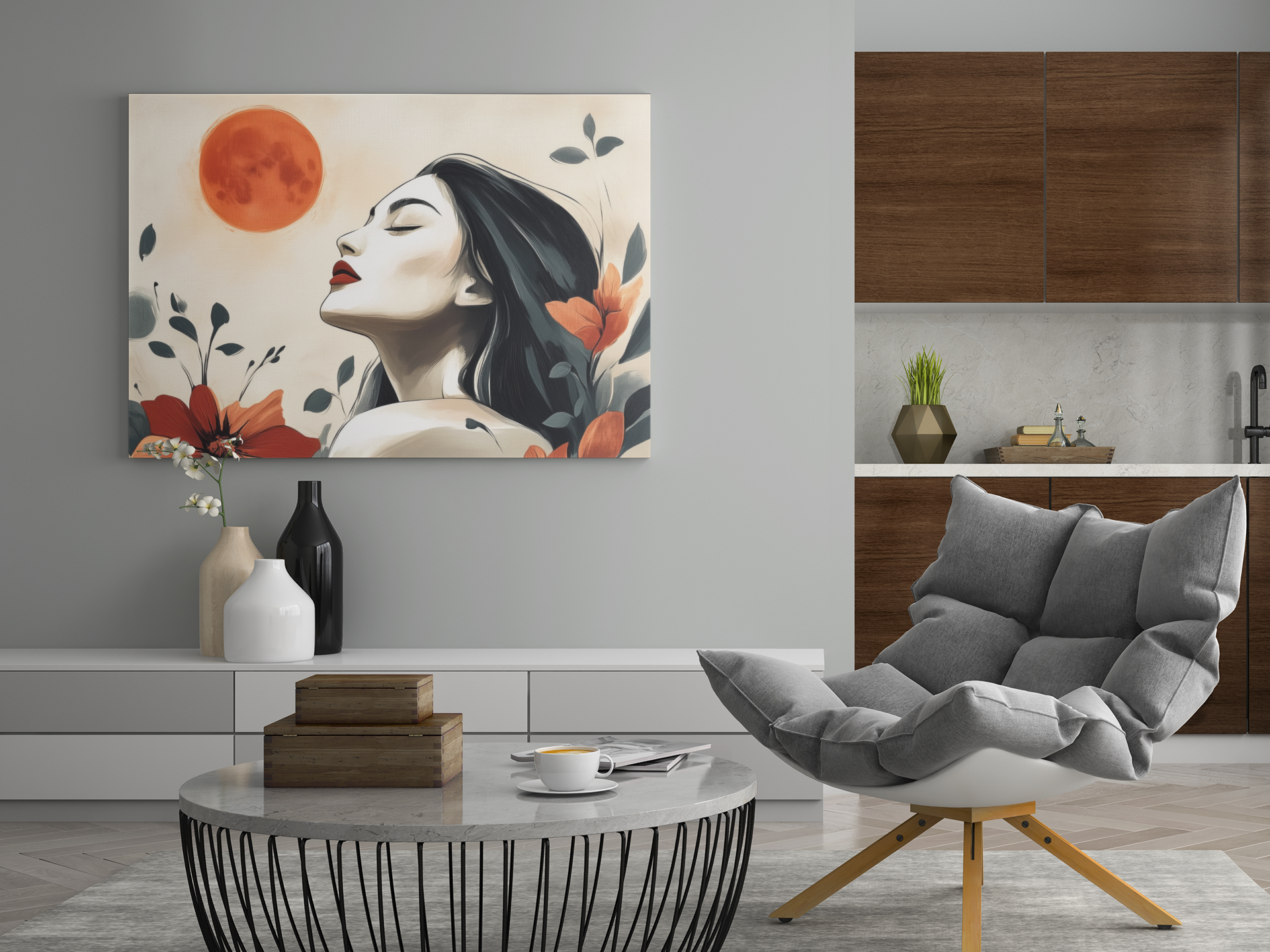Abstract Wall-art painting of a beautiful woman with flowers and high resolution. bill board printing quality svgdaddy wall art decor poster wall art oil painting