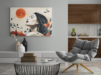 Abstract Wall-art painting of a beautiful woman with flowers and high resolution. bill board printing quality wall art decor poster wall art oil painting