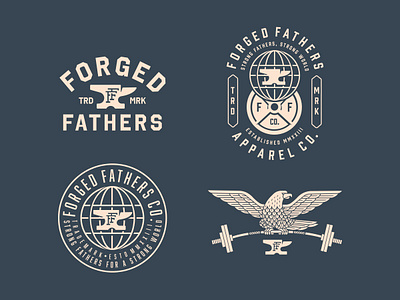 Forged Fathers Brand Illustrations anvil dad eagle fathers fitness forge globe weights world