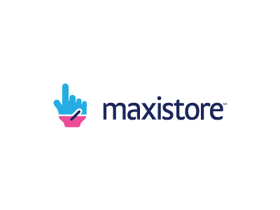 Maxistore Logo ecommerce logo logo design pointing hand shopping shopping basket