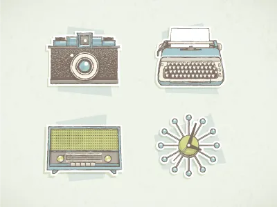 Vintagecons camera clock icon icons illustrator radio retro texture typewriter vector vintage