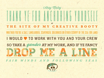 Site welcome orange pirate puddle teal texture typography