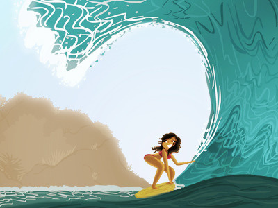 Rolling in the deep art girl hawaii illustration ocean surf surfing wave