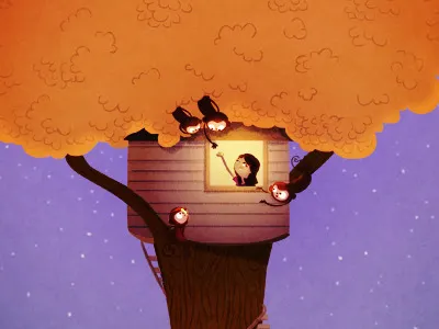 Secret places art children girl illustration kid monkey monkeys tree