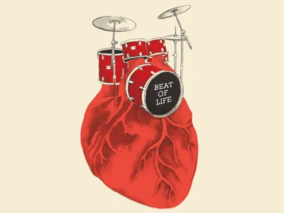 Beat Of Life art drum fun heart heartbeat humor illustration ilovedoodle lim heng swee love music poster print smile