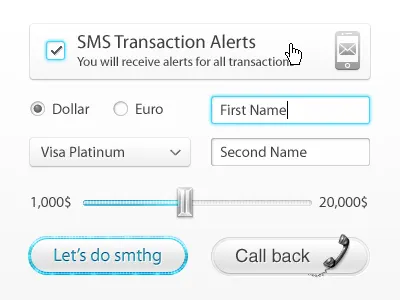 UI Elements (+ sms icon & call icon) button call dropbox fields form interface phone radiobutton selector sms ui