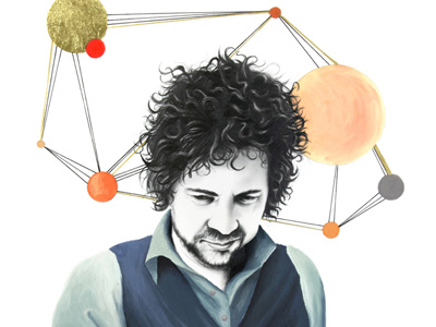 Wayne band celebrity design detail electronic embryonic galactic geometric gold gold leaf illustration ink music musician oil pen pencil planetary portrait realistic rock shapes singer the flaming lips wayne coyne