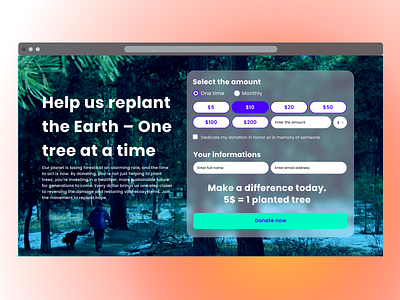 Donation page - DailyUI dailyui design donation page glassmorphism sustainability ui ux web