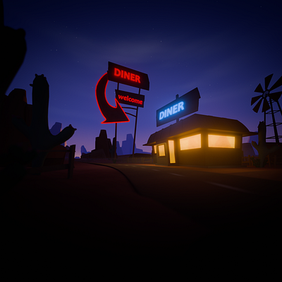 Desert Scene 3d blender diner illustration stylized