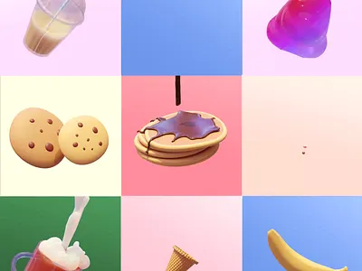 Food icons - 3D animations 3d animated animation banana beer blender burger cookies cupcake cute emoji food ice cream icons illustration illustrations kawai library motion graphics resources