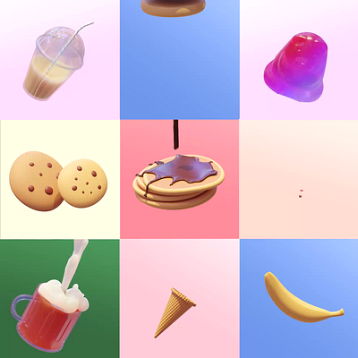 Food icons - 3D animations 3d animated animation banana beer blender burger cookies cupcake cute emoji food ice cream icons illustration illustrations kawai library motion graphics resources