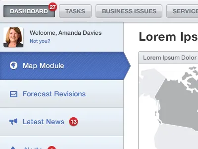 Dashboard... Again! active state blue fireworks! hierarchy icons notification badge