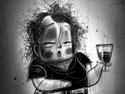 Connie critiques black and white character design critique illustration martini sketch wine