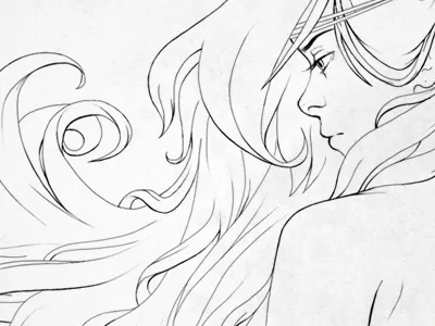 Native digital painting drawing girl hair illustration lineart paper photoshop wip