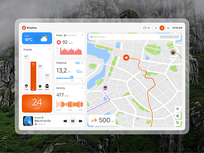 Smart Bike HMI Dashboard adidas bike dashboard distance kcal light map music navigator nike pulse run speedometr sport white widget