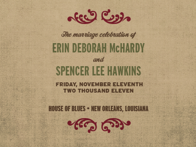 front side of our wedding program flourish invite layout rustic texture type typography vector wedding