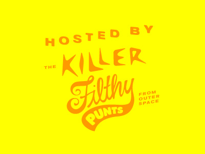 Hosted By lettering orange typography yellow