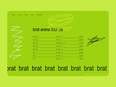 Sub page – Animation (Charli xcx: brat) atlantic records brat charli xcx design marquee music sony sub page tour touring ui ui design ux ux design warner music web design