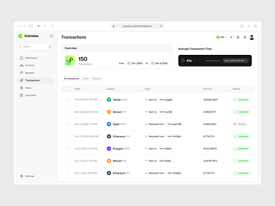 Coinstax: Crypto Transactions v2 bitcoin wallet blockchain dashboard clean coinstax crypto dashboard crypto market crypto transactions crypto web app dashboard overview minimal dashboard popular design send crypto table ui ui design user interface web3 web3 transactions