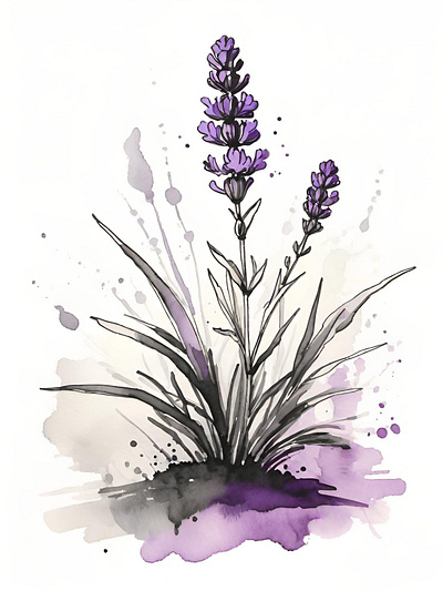 Lavender aroma floral garden happy illustration lavender purple scent watercolor