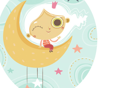 Girl on the moon children digital girl illustration vector wall deco wall sticker