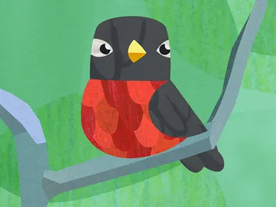 Robin bird collage digital green red spring tree