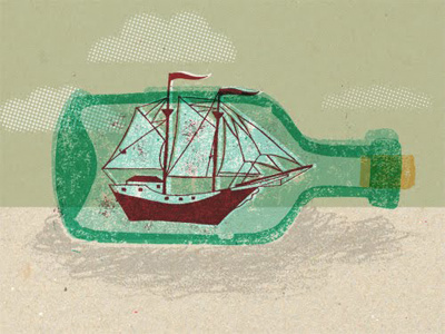 Mt. e-poster Lethologica block print blockprint bottle e poster illustration ink misregistered mono print monoprint motive sounds recordings mt. poster print ship ship in a bottle texture