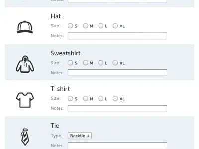 Wishlist items clothing form icons interface museo sans