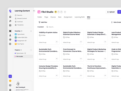 Trenning - Wiki Content Management for Admin LMS Platforms admin platform dashboard education education platform files management learning management system learning path lms product design resources saas saas design student team training ui ux web design wiki