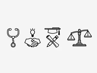 Icons better business healthcare higher education values based business